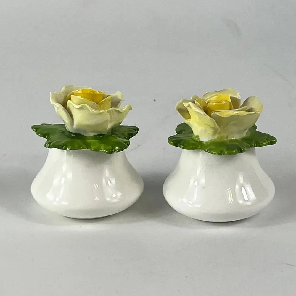 Aynsley Yellow Rose Salt Pepper Shakers English Fine Bone China Flower NO PLUGS
